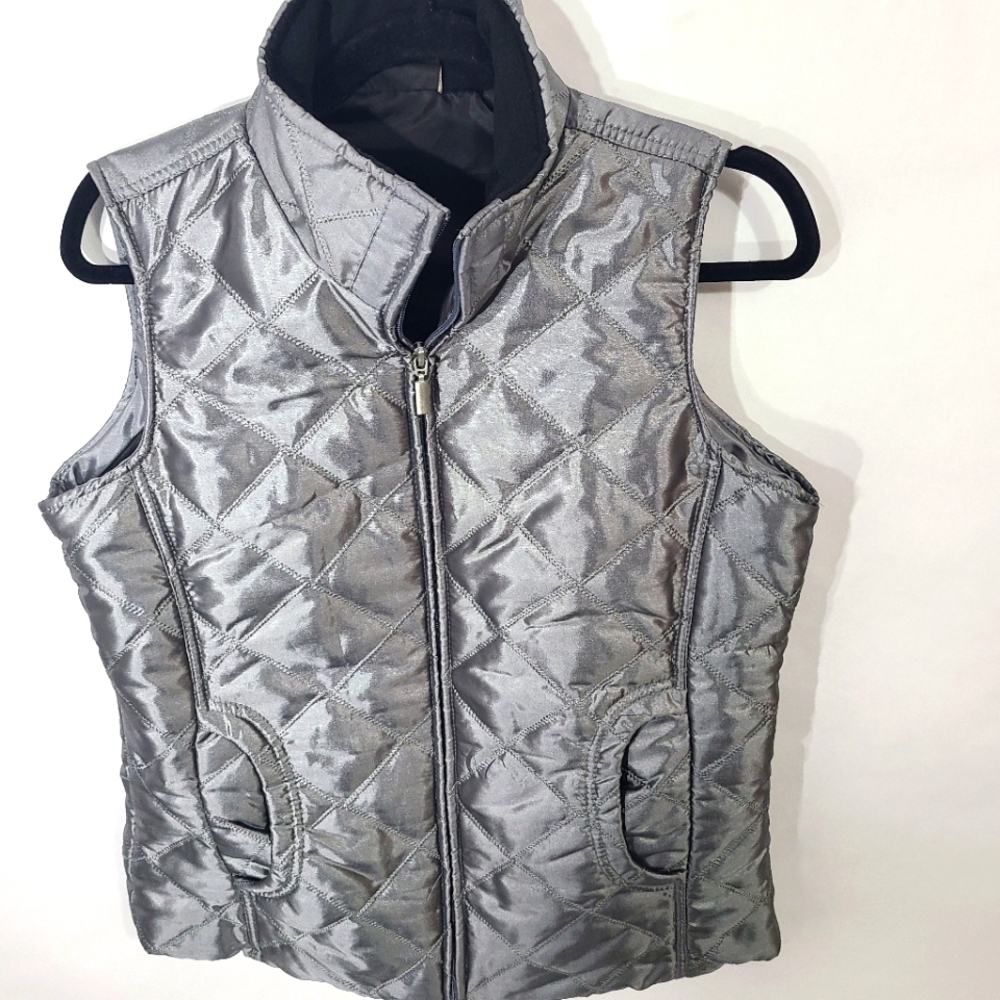 Jane Ashley Women's Gray Metallic Full Zip Vest Size Medium‎ M